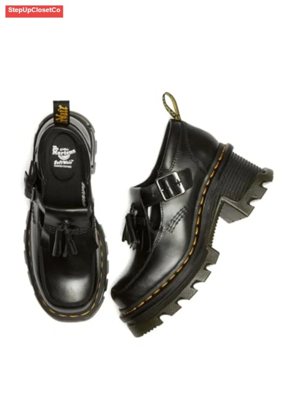 Leather Mary Jane Heeled Platform Shoes - Non-Slip Doc Martens Style, Chunky